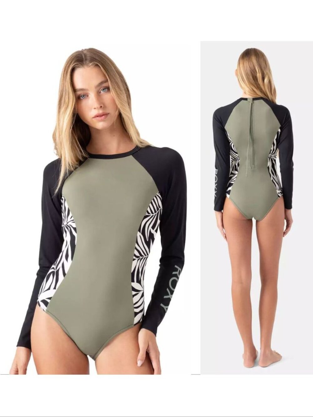 Roxy Surfer Paradise Surf One Piece Swimsuit Rashguard Size S Long Sleeve NEW